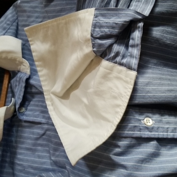 Men's Ralph Lauren Polo 17 1/2 by 33 Blue and White Long Sleeve Button Up Shirt - Picture 4 of 5